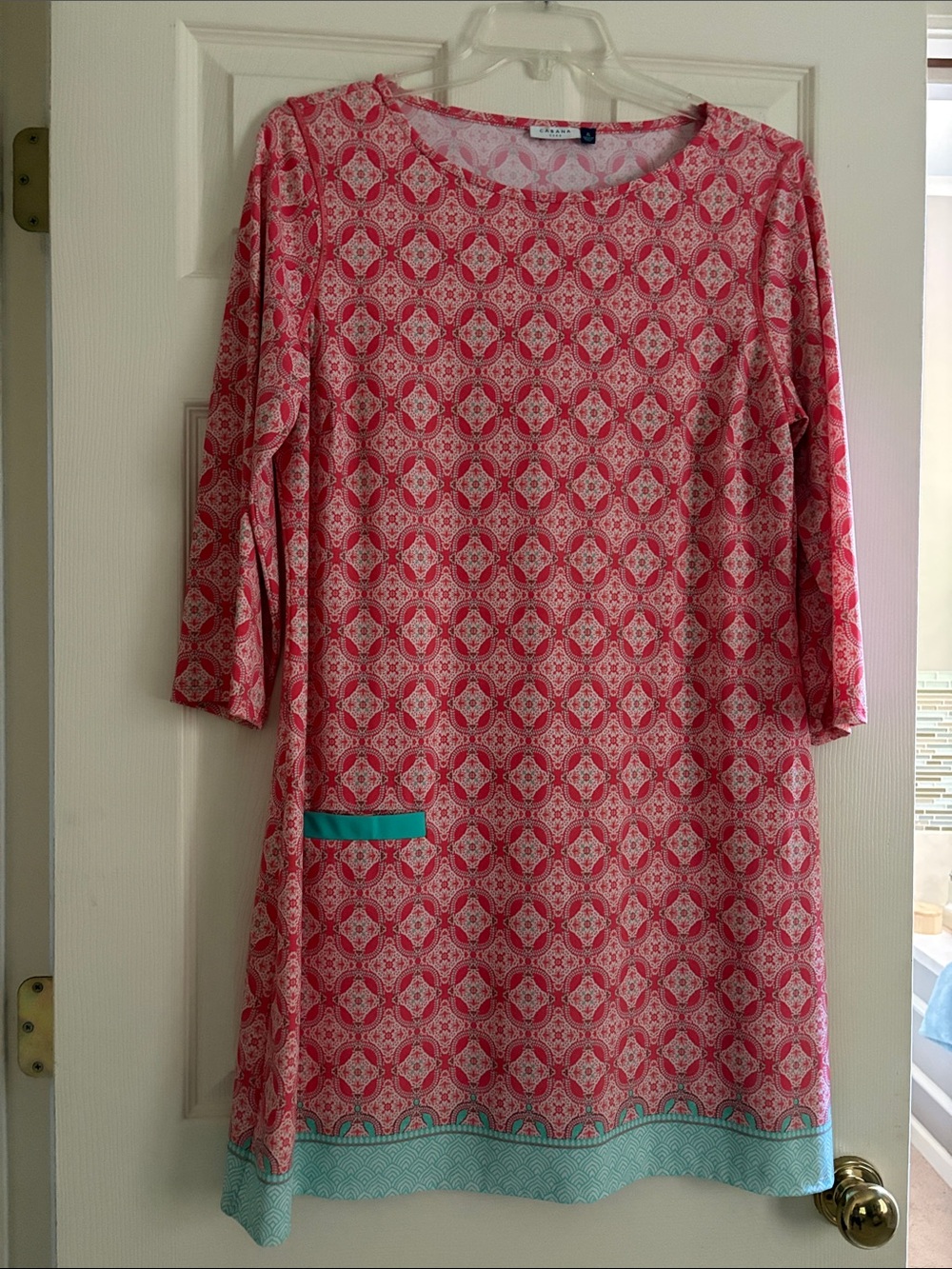 Cabana Life Pink Patterned Dress with Aqua Trim